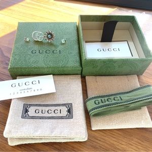 Gucci Double G Flower 925 Sterling Silver Blue Topaz Earrings 🩵🌼